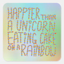 Glücklicher als ein Einhorn, das Kuchen auf einem  Sticker