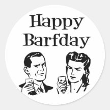Glücklicher Barfday Retro Mann u. Frau B&W Aufkleber