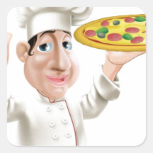 Glücklicher Pizza-Koch Quadrataufkleber