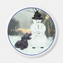 Glücklicher Scottish Terrier u. Schneemann Kühlschrankmagnete