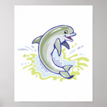 glücklicher spritzender Babydelphin Plakatdrucke