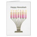 Glückliches Chanukka Menorah leuchtet Karte durch