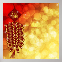 Glückliches Chinesisches Neujahrsfest mit Krachern Posterdrucke