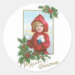 Glückliches Weihnachtsmädchen mit Schneebällen Runde Sticker