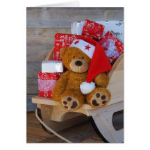 Glückwunschkarte kleiner Bär und seine Geschenke