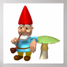Gnome, der auf Pilz sich lehnt Poster