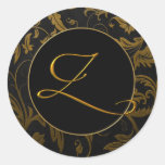 Gold des Monogramm-Z und schwarzes Damast-Hochzeit Sticker