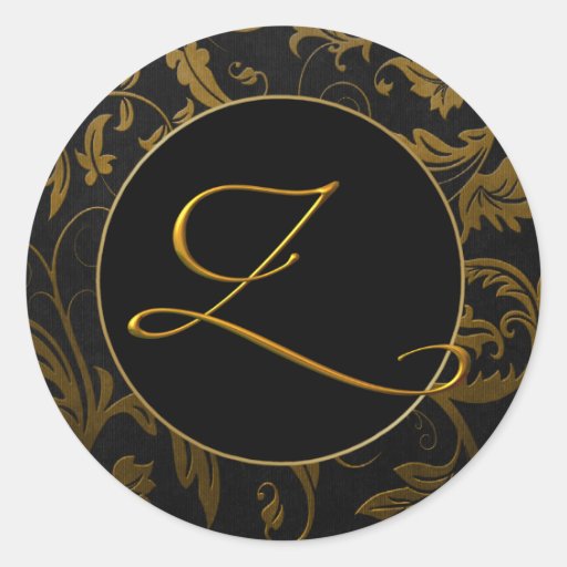 Gold des Monogramm-Z und schwarzes Damast-Hochzeit Sticker