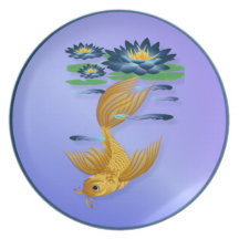 Gold Koi und tiefe blaue Lilien-Platte Party Teller