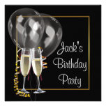 Gold schwarze Champagne bemannt Geburtstags-Party Personalisierte Einladung