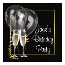 Gold schwarze Champagne bemannt Geburtstags-Party Personalisierte Einladung