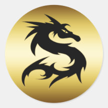 GOLD UND SCHWARZER DRACHE RUNDER AUFKLEBER