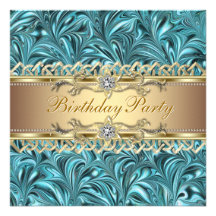 Goldaquamarine blaue Geburtstags-Party Einladungen