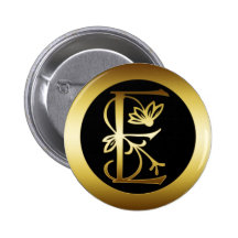 GOLDblumenmonogramm-BUCHSTABE E Buttons
