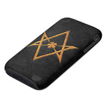 Goldenes Thelemic Unicursal Hexagram-Schwarz-Leder Tough iPhone 3 Cover