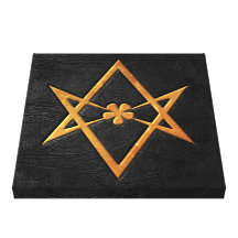 Goldenes Thelemic Unicursal Hexagram-Schwarz-Leder Leinwanddrucke