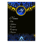 GOLDgelbes SCHWARZES BLAUES SAPHIR-DAMAST-MONOGRAM Visitenkarte