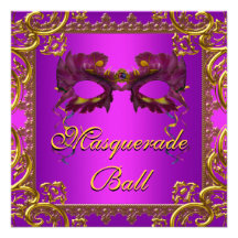 Goldlila Masken-lila Maskerade-Party Personalisierte Ankündigungskarte