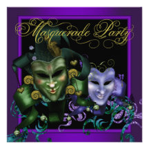 Goldlila Maskerade-Party Einladungen