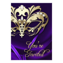 Goldmaskerade-lila Jeweled Party Einladung