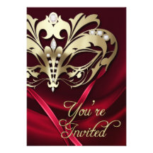 Goldmaskerade-Rot Jeweled Party Einladung