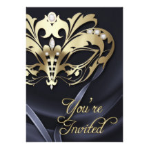 Goldmaskerade-Schwarzes Jeweled Party Einladung