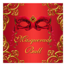 Goldrote Masken-rotes Maskerade-Party Ankündigungskarten