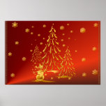 GoldSchneemann-und -Weihnachtsbaum-Druck Posterdrucke