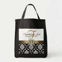 Goldschwarzer Damast-personalisierte Hochzeits-Tas