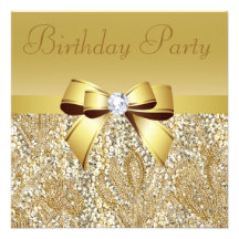 GoldSequins, Bogen u. Diamant-Geburtstags-Party Einladungskarte