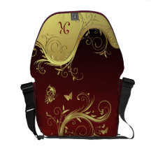 GoldWirbels-und -schmetterlings-Monogramm-Rickshaw Kurier Tasche