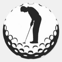GOLFBALL UND GOLFSPIELER RUNDER STICKER