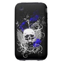 Goth Winged Grunge-Schädel-Speck-Kasten (Indigo) iPhone 3 Tough Cover