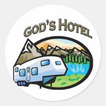Gott-Hotel Runder Aufkleber