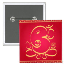 Gott OM Ganesha auf Rot Anstecknadelbuttons