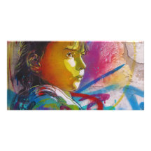 Graffiti-Kunst Gesichtes eines kleinen des brünett Foto Grußkarte