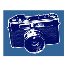 Grafischer Retro Kamera-Entwurf im Blau Postkarten