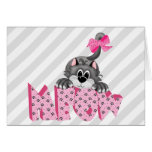 Graue Katze und rosa Meow Karten