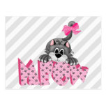 Graue Katze und rosa Meow Postkarte