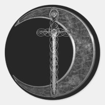 Graue keltische Klinge und Mond Runde Sticker