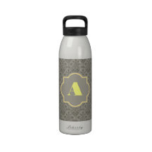 Graue u. gelbe Damast-Initialen-Wasser-Flasche Wasserflasche