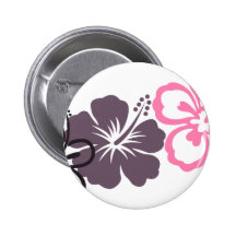 graues und rosa Hibiskus Hawaiianerthema Buttons
