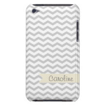 Graues Zickzack mit beige personalisiertem Aufkleb Barely There iPod Hülle