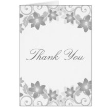 Gray Simple Floral Thank You Card