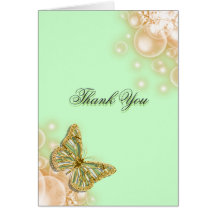 Green beige butterfly wedding card