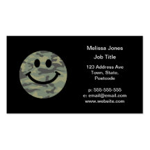 Green Camo Smiley Face Business Cards