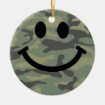 Green Camo Smiley Face Christmas Ornament