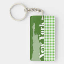 Green Gingham New York; Statue of Liberty Rectangular Acrylic Keychain