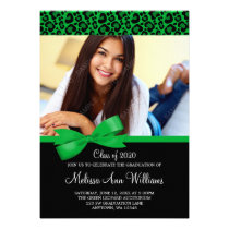 Green Leopard Bow Photo Graduation Announcement einladungen