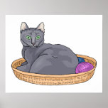 Grey Basket Cat Print